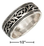 Sterling Silver 7mm Filigree Band Ring with Antiqued Inset